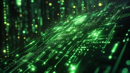 Obraz premium AI Matrix Style Background with Neon Green Circuit