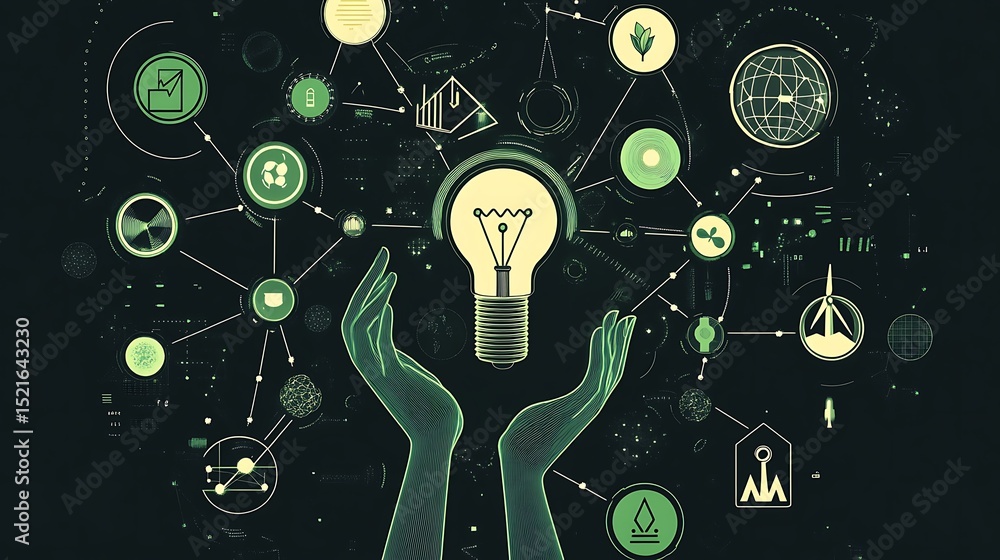 Aufkleber abstract hands holding lightbulb with connection points depicting innovation and technological advan