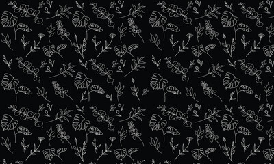 Elegant Black and White Botanical seamless pattern