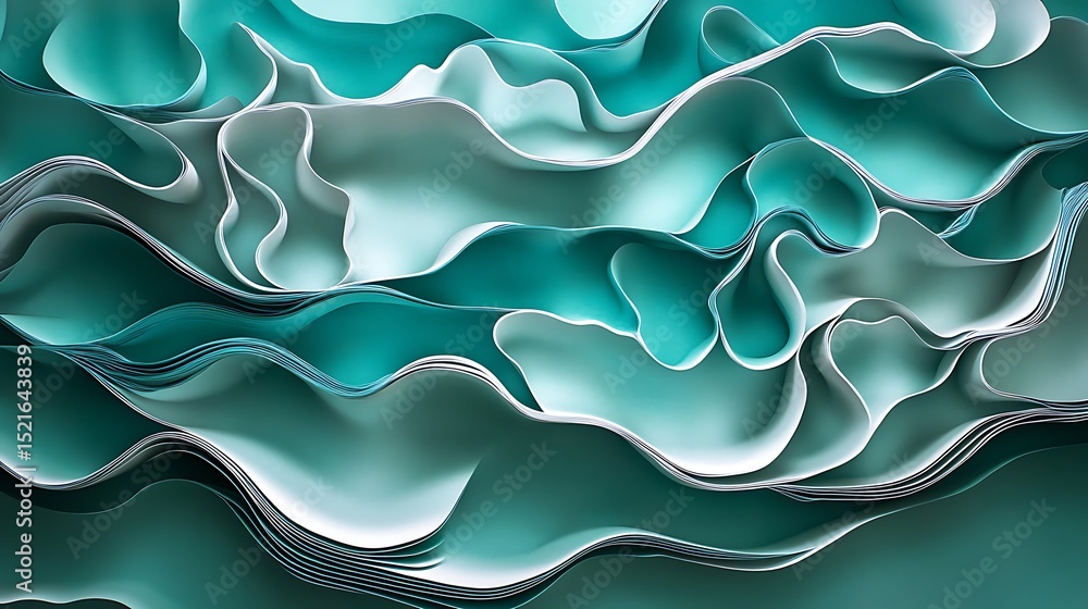 Poster abstract teal wave background with dynamic curves, elegant paper folds, modern design element.