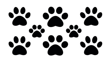 Fototapeta premium Collection of animal paw print silhouette vector designs great for pet lovers, veterinary logos, wildlife graphics, and animal-themed branding or illustrations.