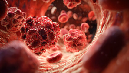 Scientific animation shows blood clots and blood infection with viruses and cells in motion. Bblood clots and blood infection visualization ideal for medical, biological, and research content