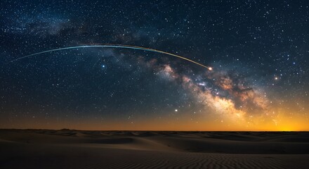 Milky Way Over Desert Landscape with a Shooting Star