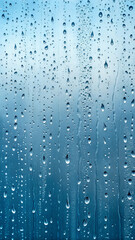 Close up of water droplets flowing down a glass surface during a rainy day