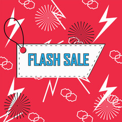 Dynamic Flash Sale Announcement: A bold and eye-catching flash sale announcement. The red background combined with lightning bolt motifs and starbursts creates an atmosphere of excitement and urgency.
