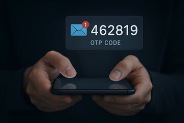 Person receiving one time password on smartphone