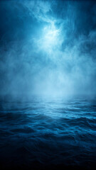 Dramatic ocean scene beneath a cloudy sky evoking mystery and atmospheric weather conditions