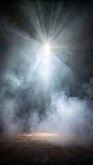 Obraz premium Dramatic sunlight beaming through thick atmospheric fog creating a mystical scene