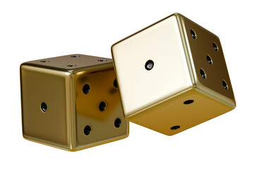 3d a falling gold dice isolated on white transparent background. 3d render illustration.
