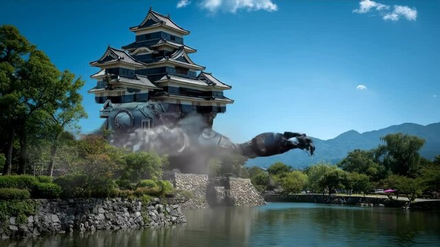 Japanese castle transforming into giant combat robot