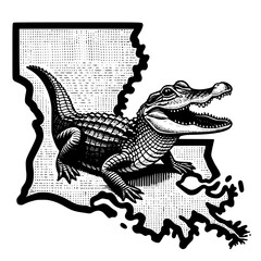 Alligator and Louisiana Outline, vector, illustration, art, drawing, grunge, sketch, sport, silhouette, design, vintage, music, woman, symbol, cartoon, hand, people, pattern