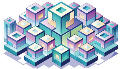Obraz premium Isometric geometric illustration featuring abstract cubes with gradients and transparency