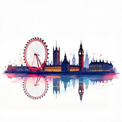 Vector line drawing of London city in minimalist white style representing urban elegance with copy space