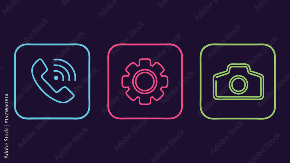 Poster modern app ui icons set in vibrant neon colors for mobile application design