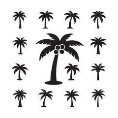 vector icon set of tropical palm tree silhouettes collection design illustratons