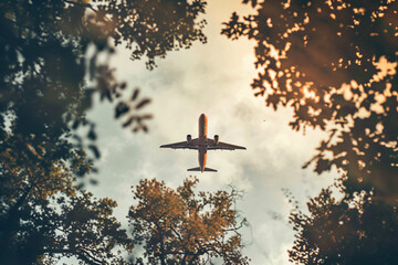 a plane flying through the air over trees