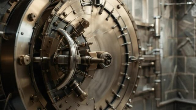 Bank Vault With A Vault Door In The Background. 4k video 