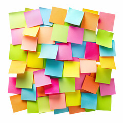 Colorful sticky notes overlapping abstract background with various shades and white space