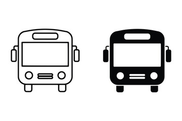 Bus Icon Vector Set – Black and White Public Transport Symbols for Transit, Travel, and Maps