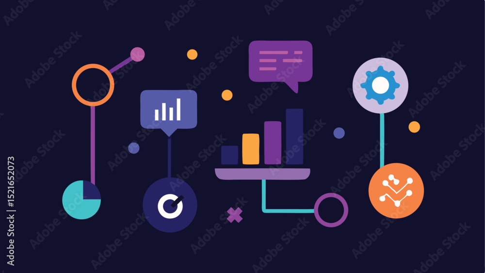Poster modern seo and analytics icons with glowing ui design for web analysis illustrations
