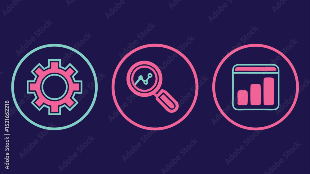 Poster modern seo and analytics icons representing website optimization and data analysis