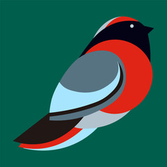 Colorful bird icon on dark green background, vector illustration.