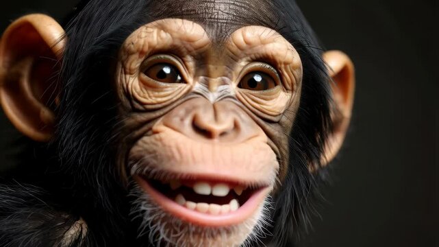 Close-up Portrait of a Young Chimpanzee Displaying Expressive Facial Features and Detailed Skin Texture in Natural Light