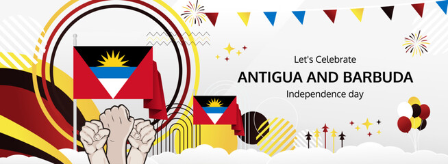Antigua And Barbuda Independence Day modern greeting banner. 1 November Happy National Day. Festive horizontal background with flag colors, great for poster, tourism campaign, holidays flash sale