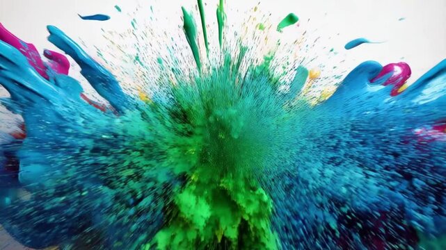 Unterschiedlich gro&szlig;e Farbkleckse in kr&auml;ftigen Farben verteilen sich chaotisch auf wei&szlig;em Grund &ndash; als h&auml;tte jemand Farbe explodieren lassen.
