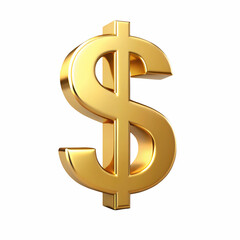 Shiny golden dollar sign isolated on white background representing finances and wealth