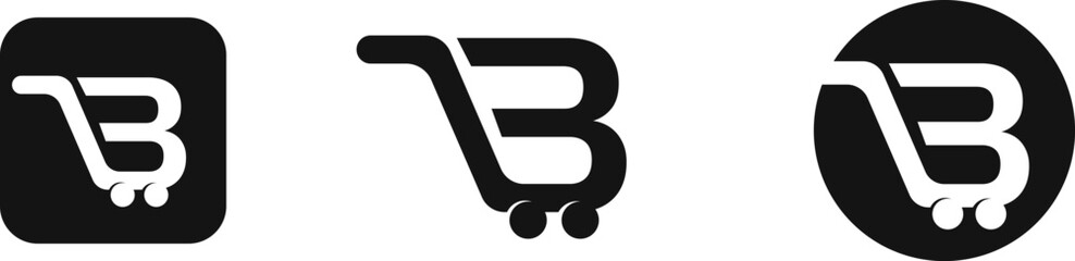 Letter B Shopping Cart B Logo online store icon Set