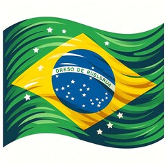 Flowing Brazil Flag on White Background – National Concept Poster