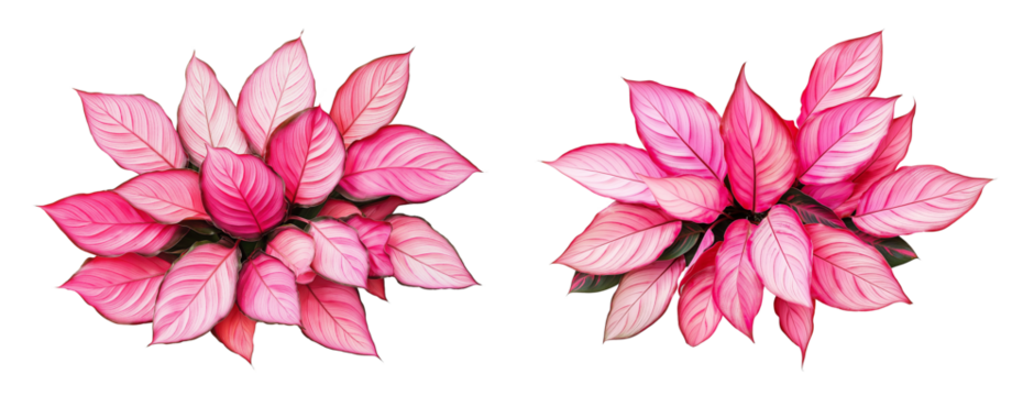 Pink and Red Calligraphic Leaves Top View isolated on white or transparent background Cutout PNG - Powered by Adobe