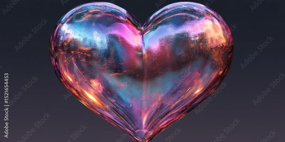 Poster colorful heart shape display showcasing an abstract design with reflections, highlighting artistic c