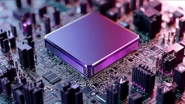Purple Microchip on Circuit Board