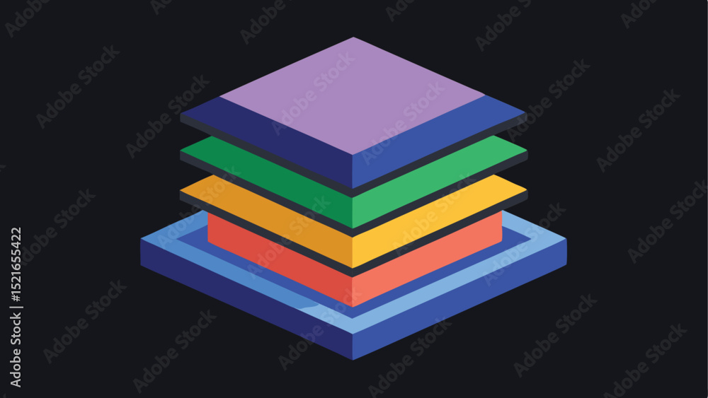 Poster stacked layered isometric design with vibrant colors for business and data visualization