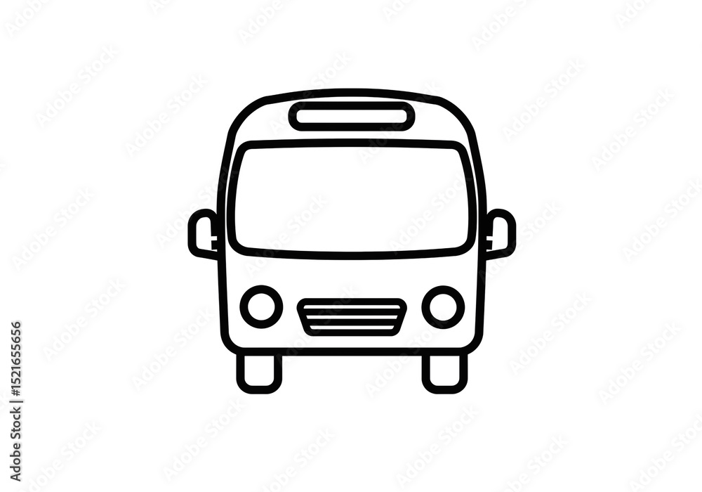 Poster a simple black and white line drawing of a bus facing forward on a plain white background design art
