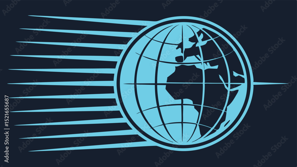 Poster stylized globe icon with speed lines representing global connectivity and international relations