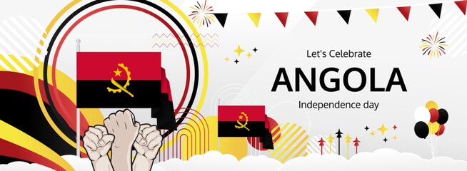 Angola Independence Day modern greeting banner. 11 November Happy National Day. Festive horizontal background with flag colors, great for carnival poster, tourism campaign, holidays flash sale