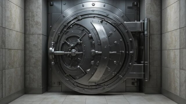 Bank Vault With A Vault Door In The Background. 4k video 