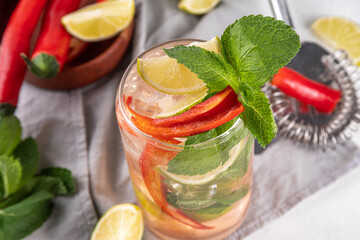 Spicy chili iced tea, lemonade  or mojito cocktail