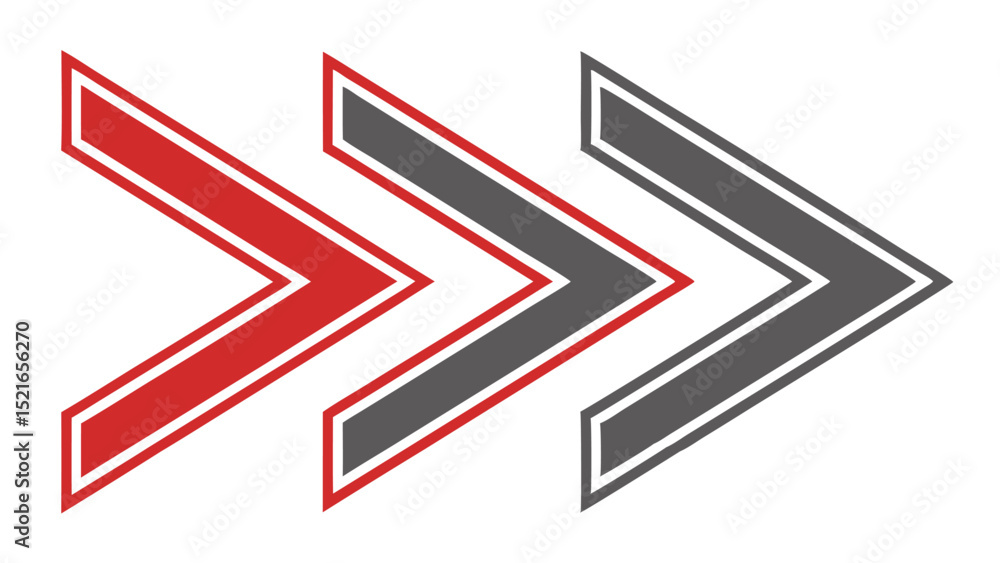 Poster three arrow progression design elements with red and gray colors on white background