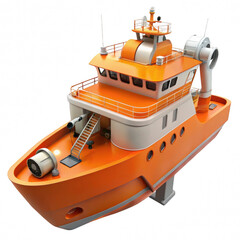 Orange and white cartoon ship isolated on transparent background