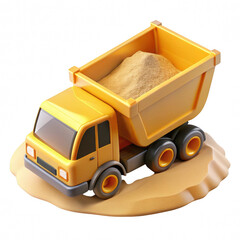 Cartoon dump truck with sand isolated on transparent background