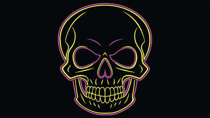 Vector silhouette of a glowing halloween skull design in neon color accents