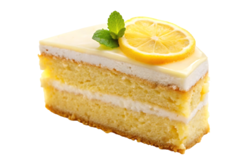delicious slice of lemon cake image isolated on transparent background