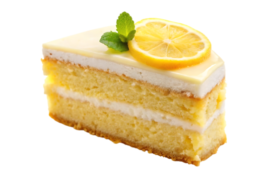 delicious slice of lemon cake image isolated on transparent background