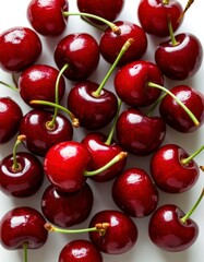 Fresh Ripe Sweet Cherries Isolated on White Background