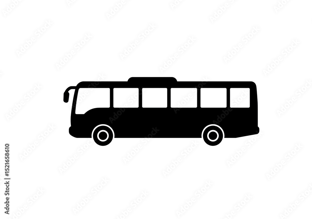 Aufkleber a simple black silhouette of a passenger bus with multiple windows on a plain white background view