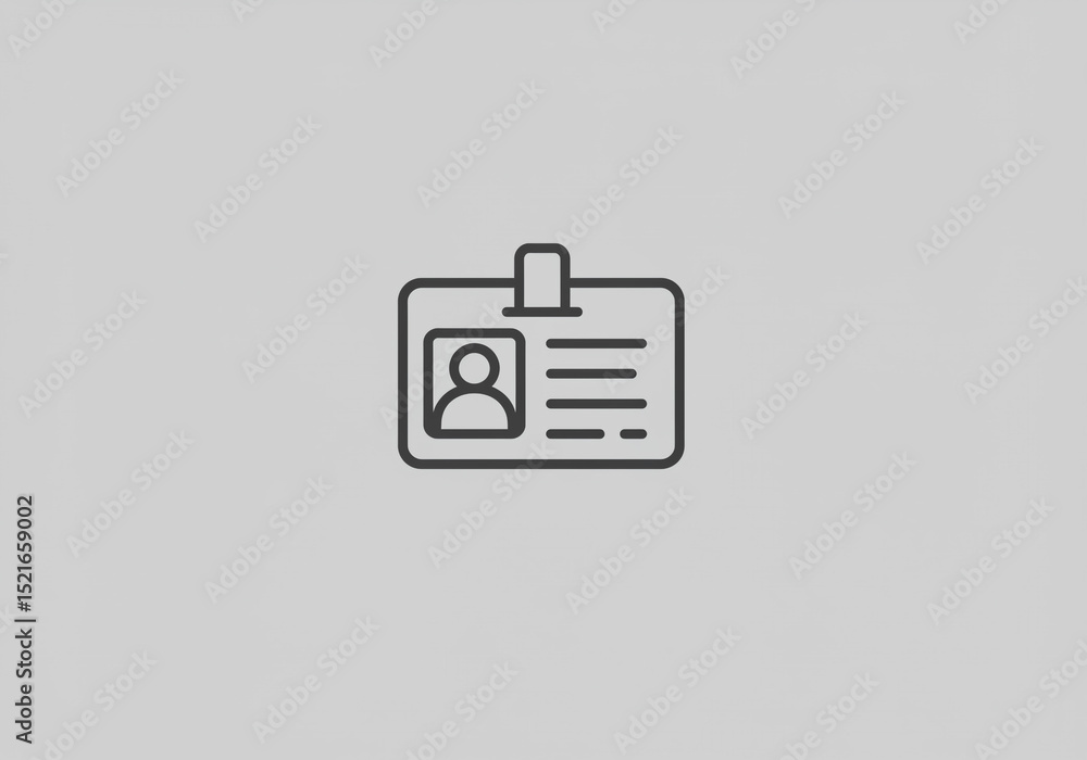 Poster a simple line drawing of an identification badge with a person icon and text on a gray background